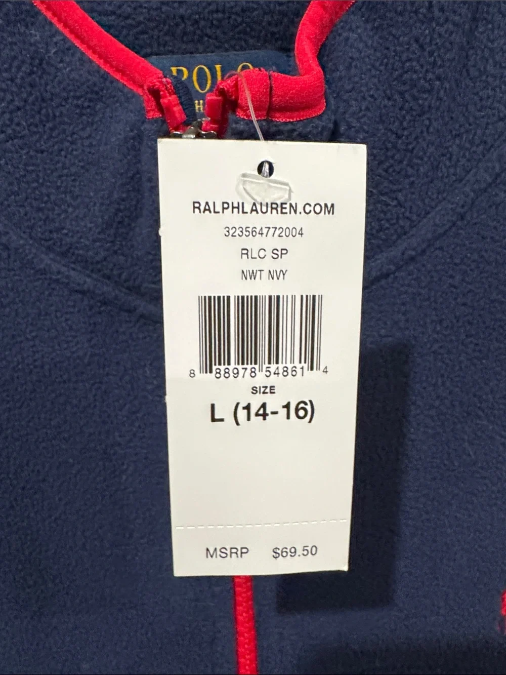 Ralph Lauren Navy Fleece Jacket with Red Trim and Pony Boys 14-16 NWT